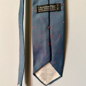 Dior Blue Silk-Blend Men's Tie with Pink Dot Motif Vintage Christian Dior